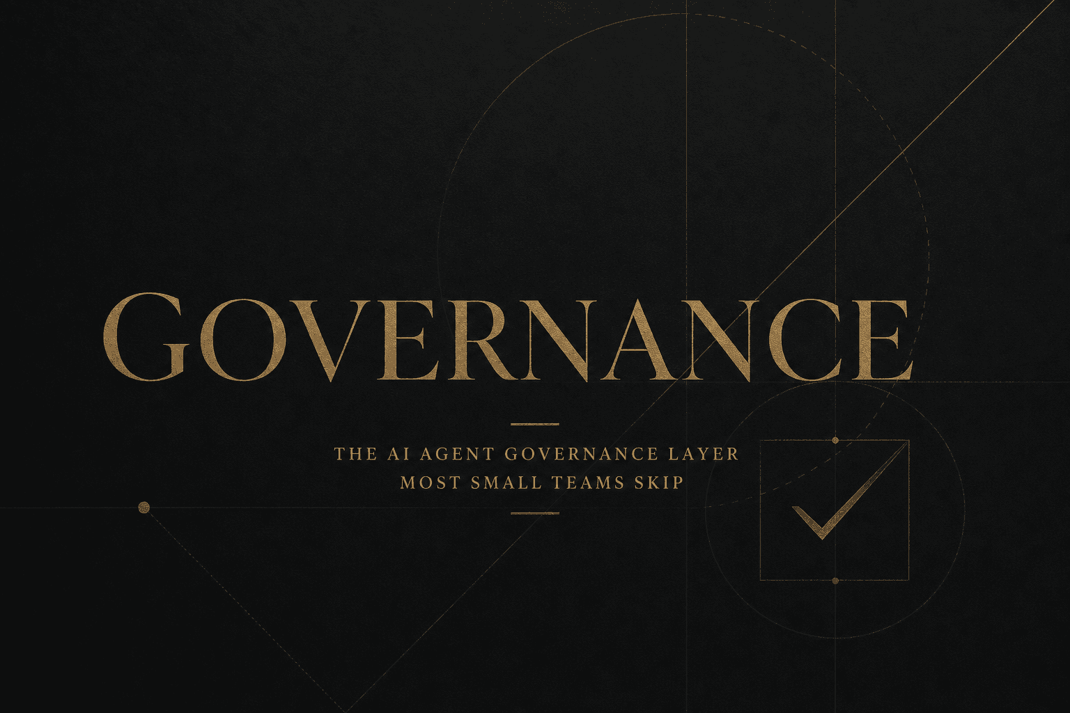 Dark editorial layout with gold typography reading 'Governance Layer' on charcoal background with subtle geometric line art