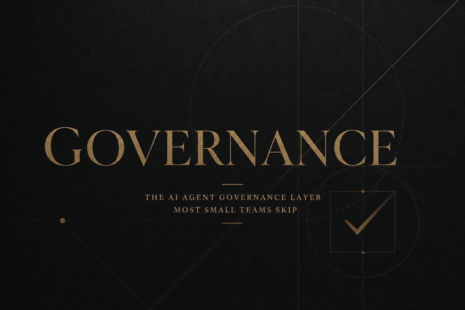 Dark editorial layout with gold typography reading 'Governance Layer' on charcoal background with subtle geometric line art